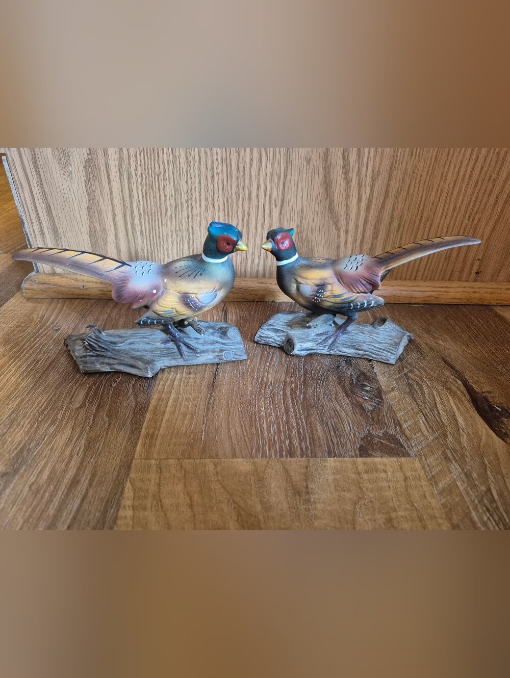 Vintage Eneaco Decorative Pair of Multicolor Pheasant Bird Figurines